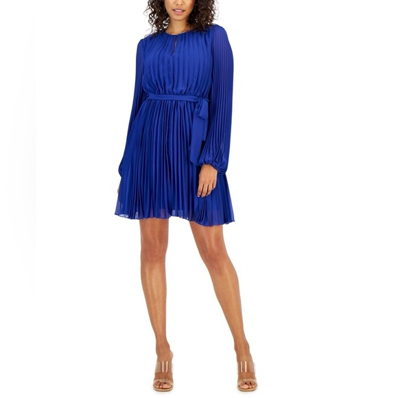 Sam Edelman Dresses & Skirts - Blue Pleated Long Sleeve SamEdelman Women's Plisse Long-SleeveTie-Waist DressNWT